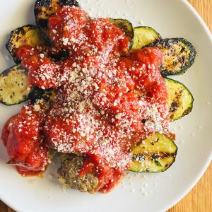 Grilled Zucchini Chunks with Meatballs