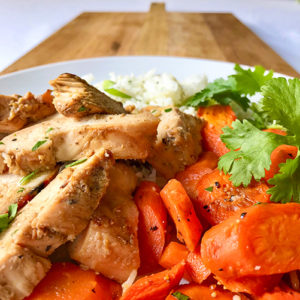 Indonesian Chicken with Herbed Basmati and Roasted Carrots